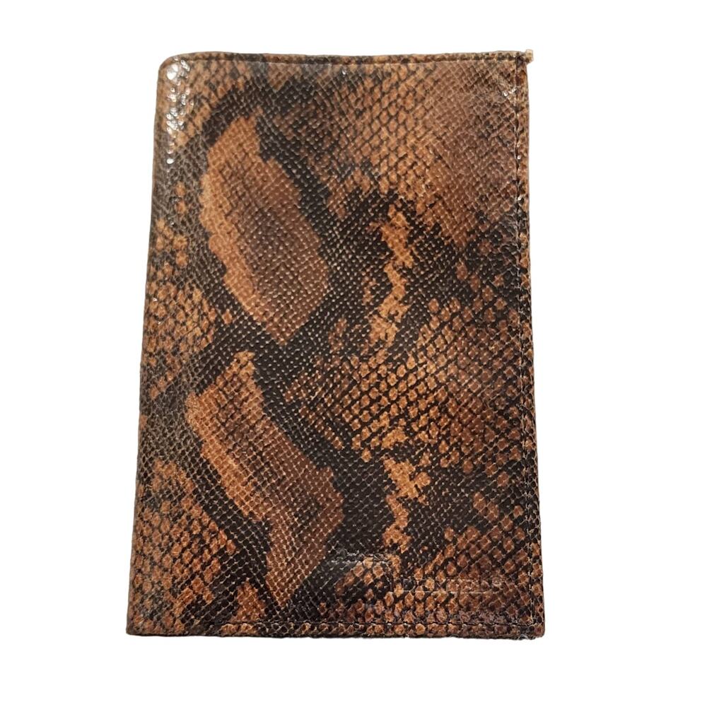 Bi-Fold Checkbook Wallet Snakeskin Designed Mens Brown Leather ACCESS DENIED